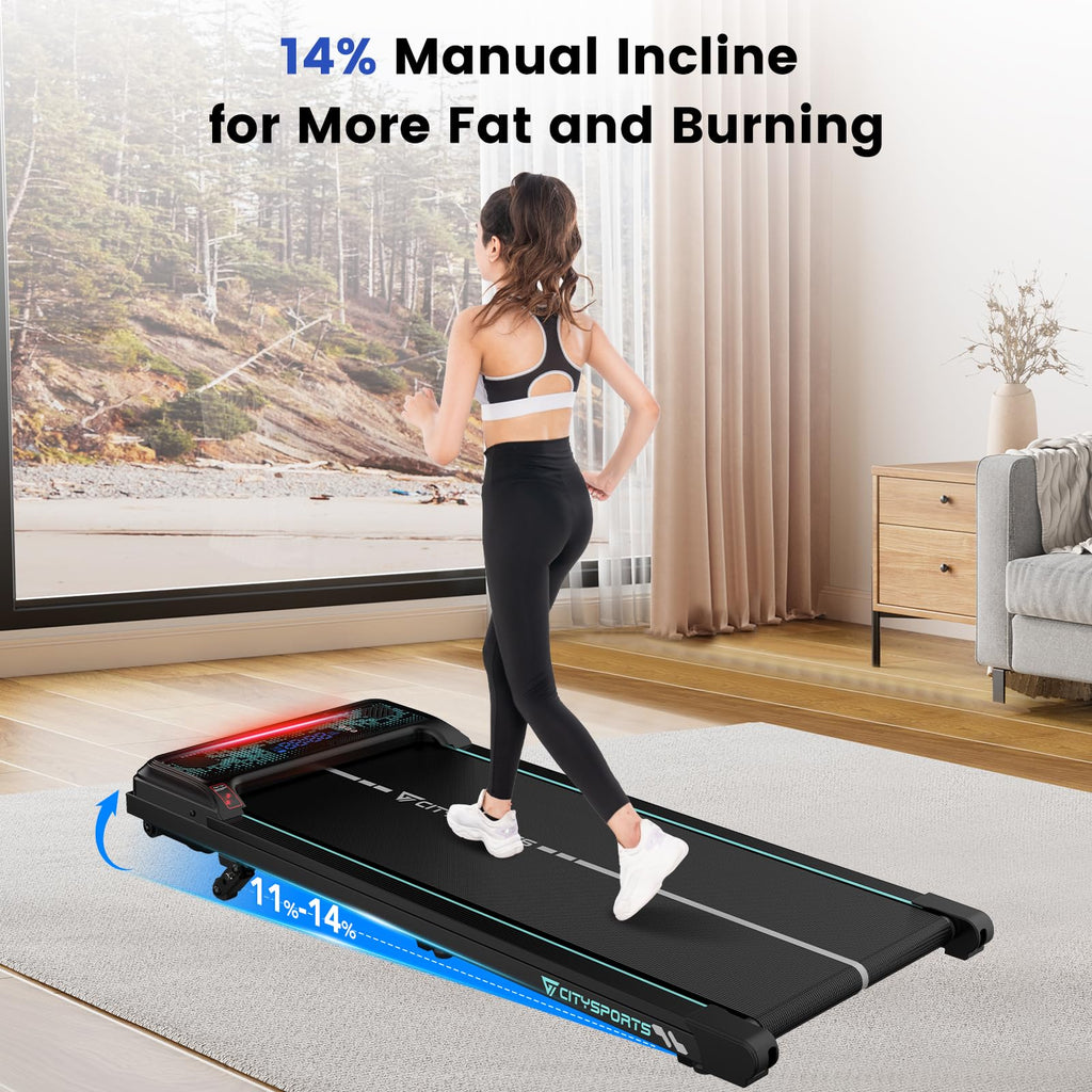 CITYSPORTS Laufband mit Steigung,Walking Pad mit 11 %–14 % Neigung,LED-Anzeige & Lichteffekt,1–6 km/h,Laufband für Zuhause Büro mit Fernbedienung
