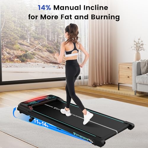 CITYSPORTS Laufband mit Steigung,Walking Pad mit 11 %–14 % Neigung,LED-Anzeige & Lichteffekt,1–6 km/h,Laufband für Zuhause Büro mit Fernbedienung