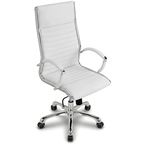 VERSEE Chefsessel Montreal aus Echtleder, Weiß, Sitzhöhe 46–54 cm