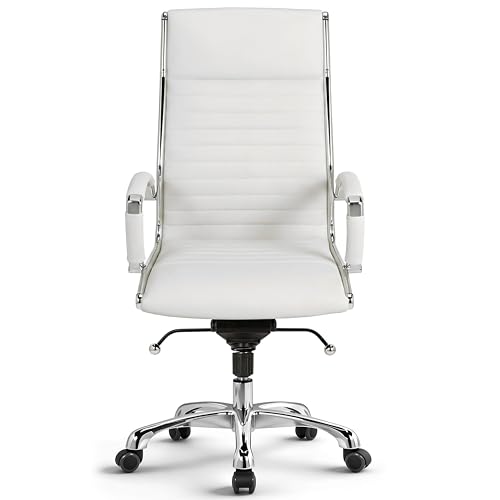 VERSEE Chefsessel Montreal aus Echtleder, Weiß, Sitzhöhe 46–54 cm