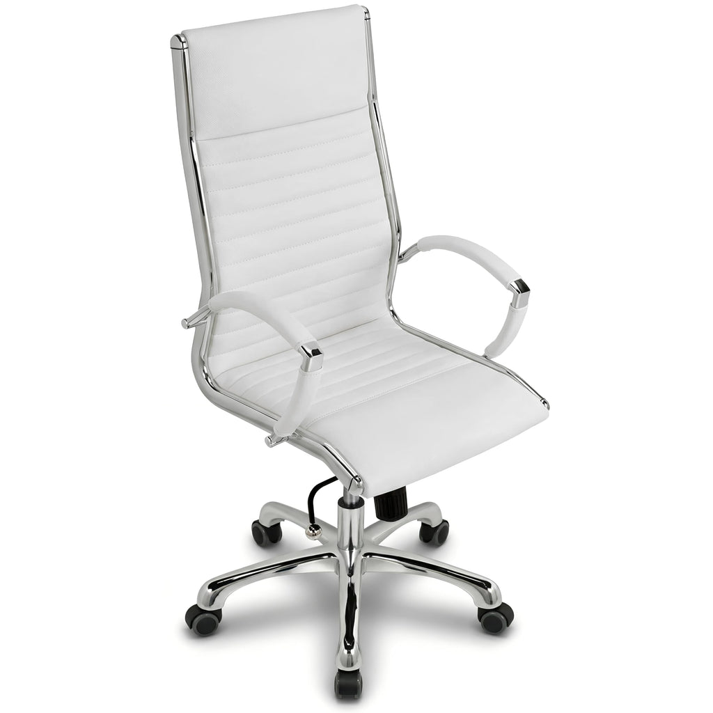 VERSEE Chefsessel Montreal aus Echtleder, Weiß, Sitzhöhe 46–54 cm