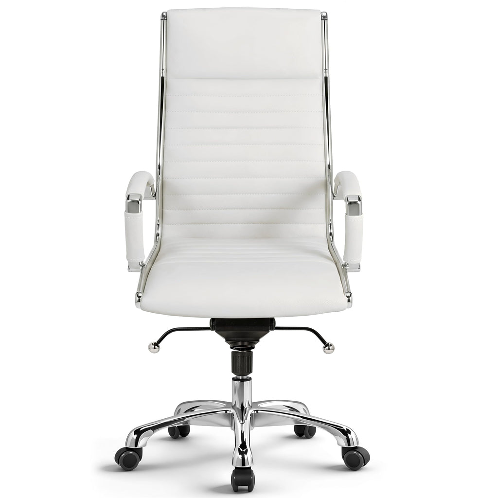 VERSEE Chefsessel Montreal aus Echtleder, Weiß, Sitzhöhe 46–54 cm