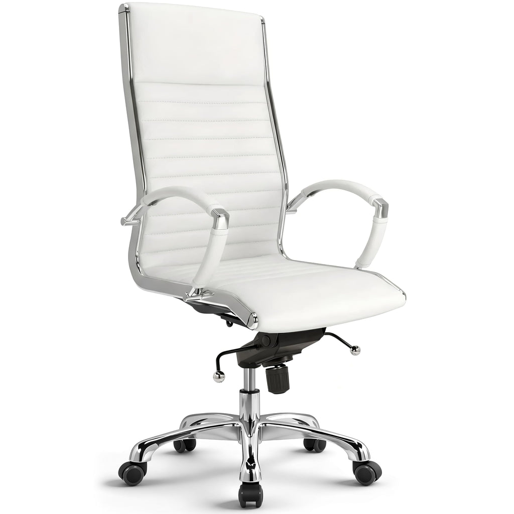 VERSEE Chefsessel Montreal aus Echtleder, Weiß, Sitzhöhe 46–54 cm
