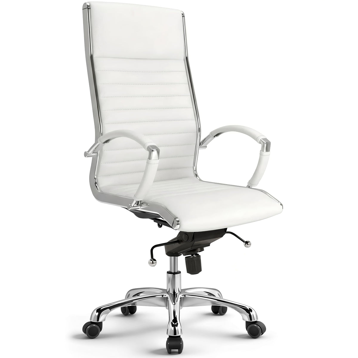 VERSEE Chefsessel Montreal aus Echtleder, Weiß, Sitzhöhe 46–54 cm