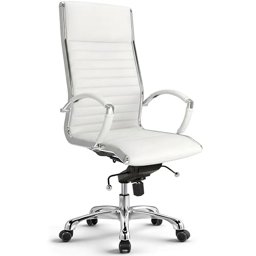 VERSEE Chefsessel Montreal aus Echtleder, Weiß, Sitzhöhe 46–54 cm