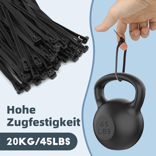 Kabelbinder Schwarz Wiederverschließbar UV Beständig,150 Stück Set 150/200/300mm Wiederverwendbare Kabelbinder Lang Set für Werkstatt, Elektroinstallation,Kabelmanagement,Gartenarbeit,Wohnen
