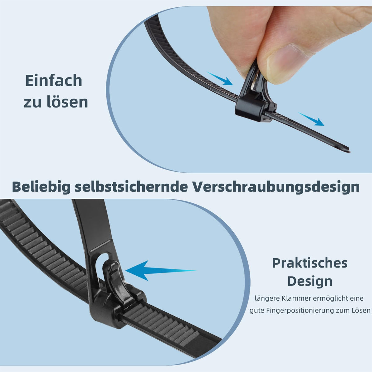 Kabelbinder Schwarz Wiederverschließbar UV Beständig,150 Stück Set 150/200/300mm Wiederverwendbare Kabelbinder Lang Set für Werkstatt, Elektroinstallation,Kabelmanagement,Gartenarbeit,Wohnen