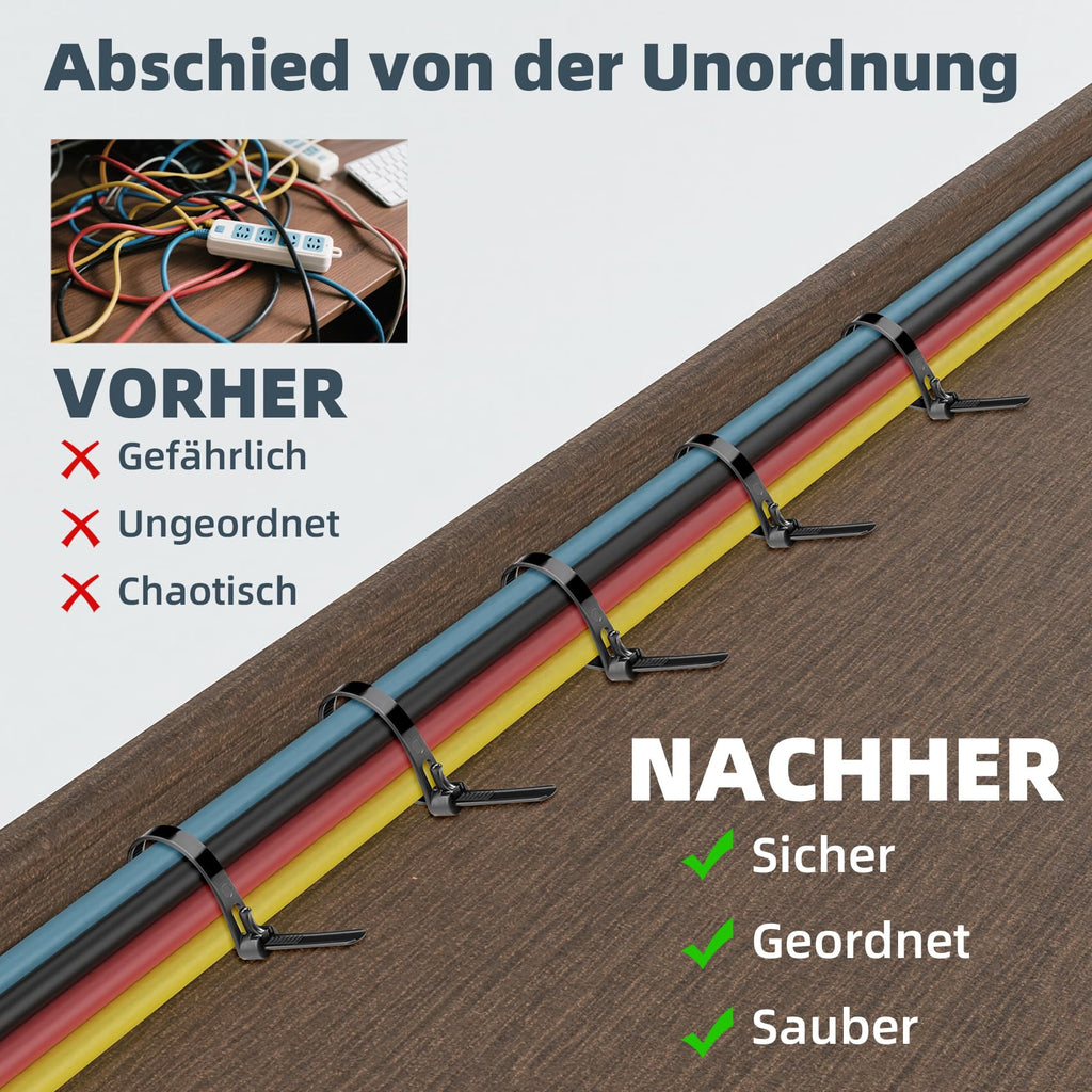 Kabelbinder Schwarz Wiederverschließbar UV Beständig,150 Stück Set 150/200/300mm Wiederverwendbare Kabelbinder Lang Set für Werkstatt, Elektroinstallation,Kabelmanagement,Gartenarbeit,Wohnen
