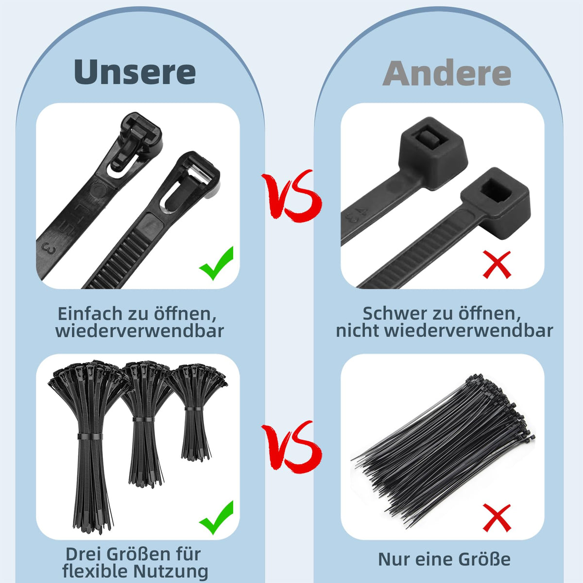 Kabelbinder Schwarz Wiederverschließbar UV Beständig,150 Stück Set 150/200/300mm Wiederverwendbare Kabelbinder Lang Set für Werkstatt, Elektroinstallation,Kabelmanagement,Gartenarbeit,Wohnen