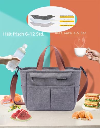 Lunchtasche,Kühltasche Klein lsoliertasche Picknicktasche Thermostasche Mittagessen Tasche Lunchbag Herren/Damen/Kinder für Büro, Schule und Picknick