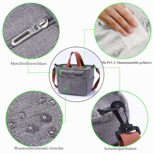 Lunchtasche,Kühltasche Klein lsoliertasche Picknicktasche Thermostasche Mittagessen Tasche Lunchbag Herren/Damen/Kinder für Büro, Schule und Picknick