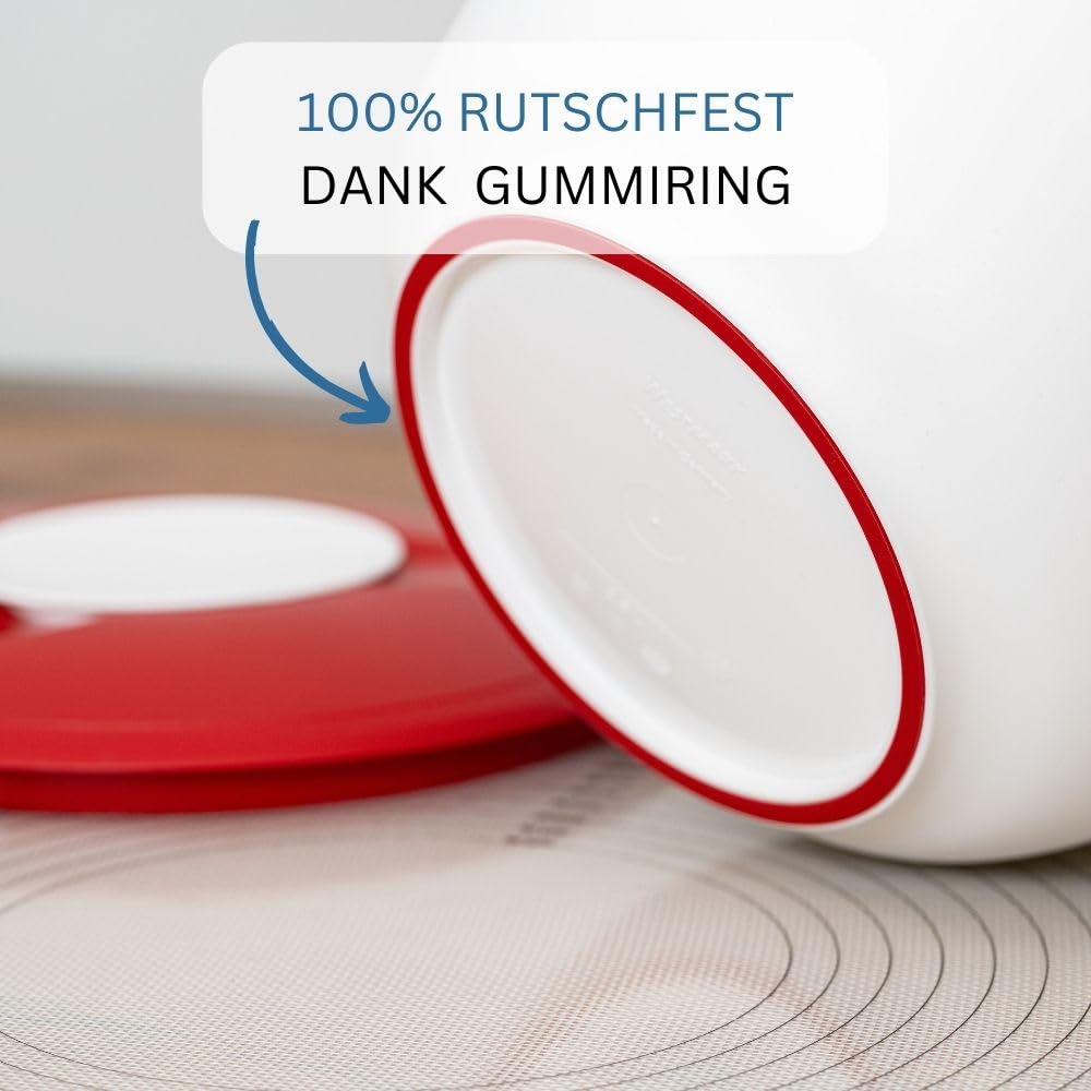 Westmark Rühr-/Backschüssel mit Spritzschutz, Deckel und Ausgießer, Kunststoff,Weiß/Rot, 3155227R Füllmenge: 3,5 L