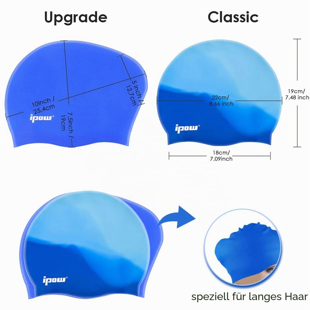 ipow Hochwertige Silikon Badekappe Bademütze Badehaube für Lange Haare gesund und warm Swin Cap