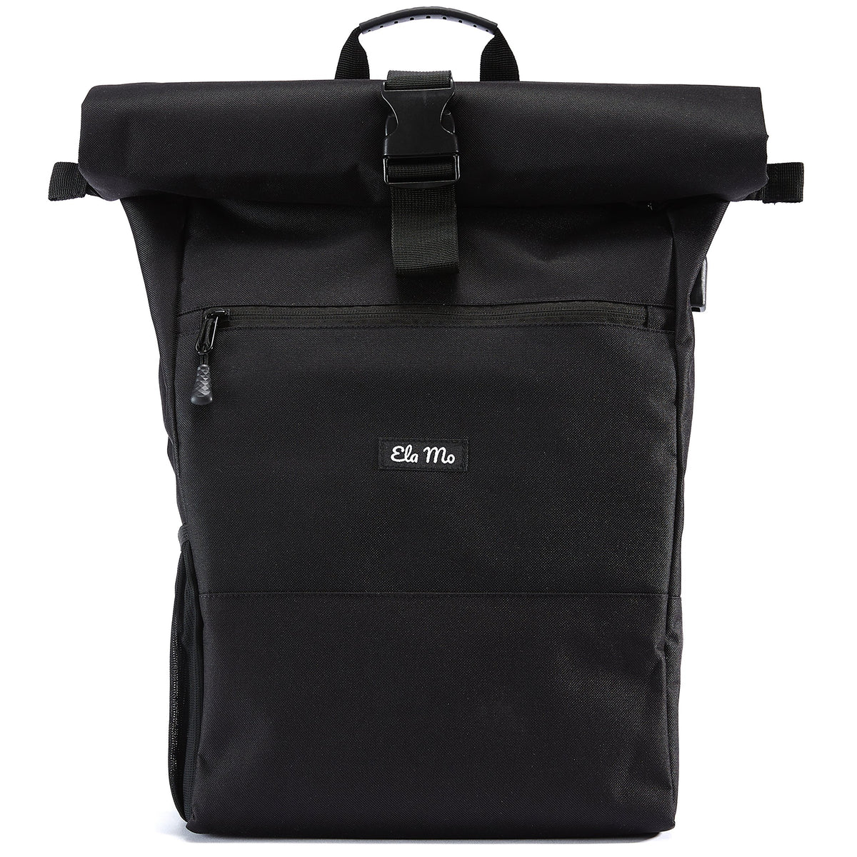 Ela Mo® Rolltop Rucksack Damen - Rollrucksack Anti Diebstahl für Sport & Reisen - Laptoprucksack für Schule, Uni, Business - Mit USB Anschluss & kompaktem Flaschenhalter - Schwarz