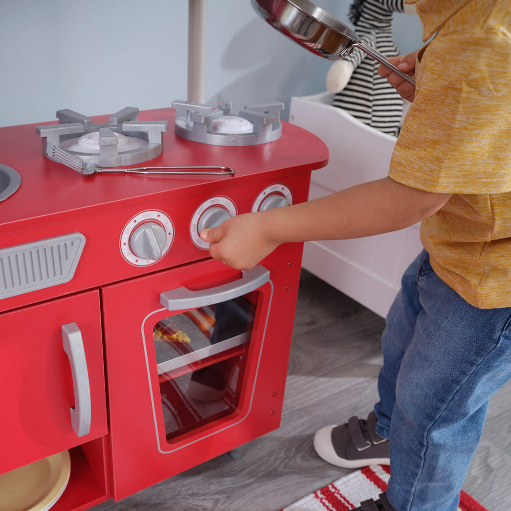 KidKraft Vintage Rot Kinderküche aus Holz mit Spieltelefon, Spielküche mit Retro Kühlschrank, Spielzeug für Kinder ab 3 Jahre, 53173
