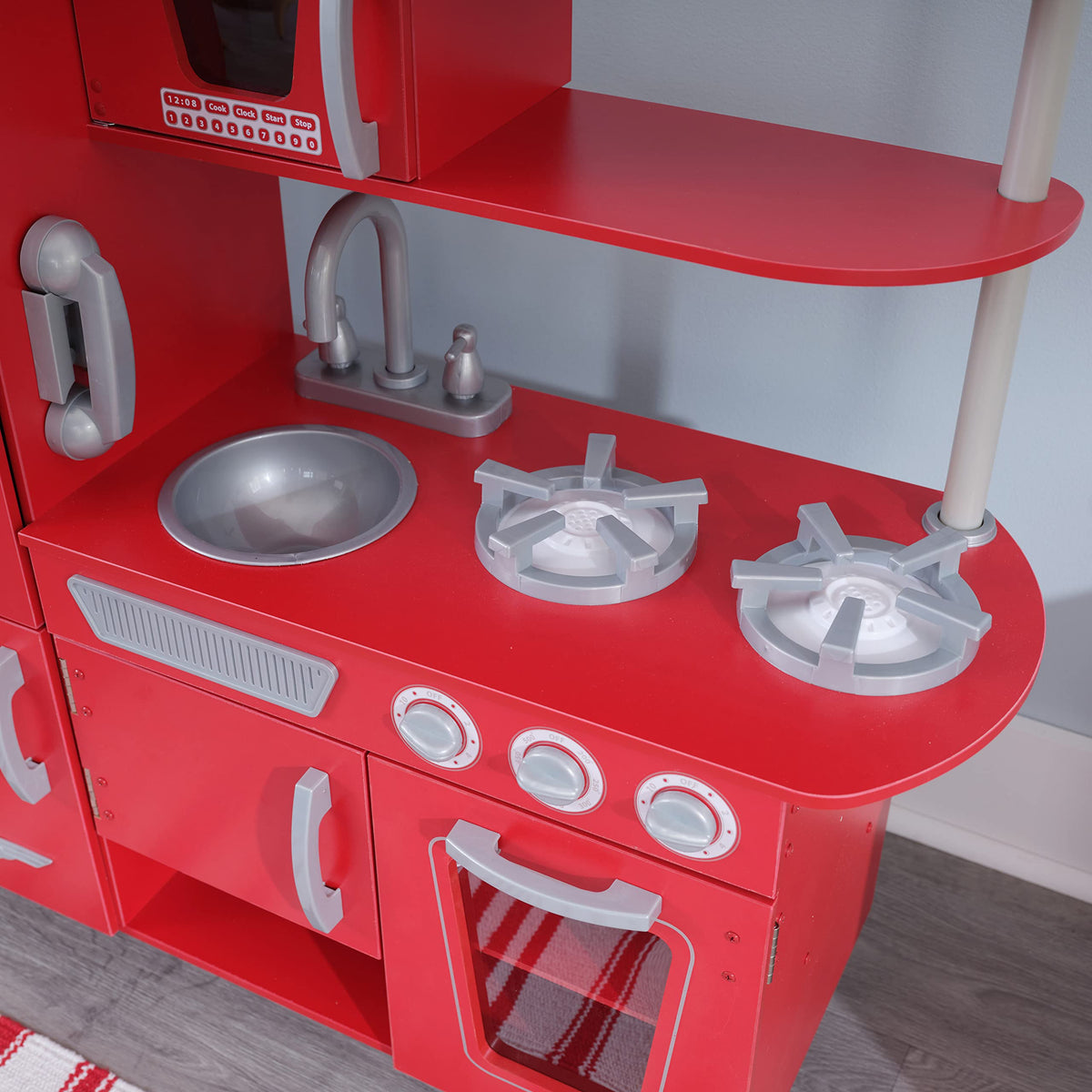 KidKraft Vintage Rot Kinderküche aus Holz mit Spieltelefon, Spielküche mit Retro Kühlschrank, Spielzeug für Kinder ab 3 Jahre, 53173