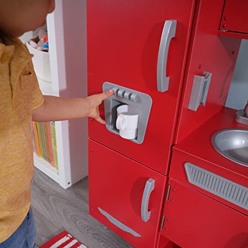 KidKraft Vintage Rot Kinderküche aus Holz mit Spieltelefon, Spielküche mit Retro Kühlschrank, Spielzeug für Kinder ab 3 Jahre, 53173