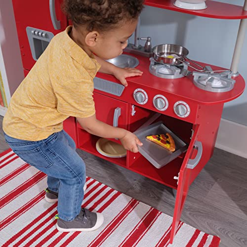 KidKraft Vintage Rot Kinderküche aus Holz mit Spieltelefon, Spielküche mit Retro Kühlschrank, Spielzeug für Kinder ab 3 Jahre, 53173