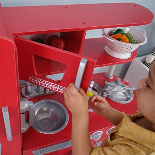 KidKraft Vintage Rot Kinderküche aus Holz mit Spieltelefon, Spielküche mit Retro Kühlschrank, Spielzeug für Kinder ab 3 Jahre, 53173
