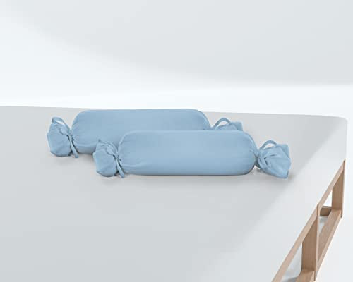 biberna Nackenrollenbezug Kissenbezug 15x40 cm, 2er Set blau | Jersey Baumwolle | Reißverschluss | weich & bügelleicht | Oeko-TEX Standard 100 | Doppelpack | Modell 0077144