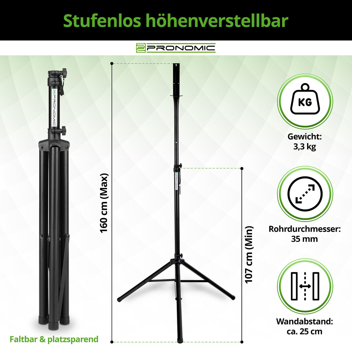 Pronomic DA-45S Ständer für Dartscheibe - Dartboard Halterung - Dartständer aus Stahl - Stufenlos höhenverstellbar