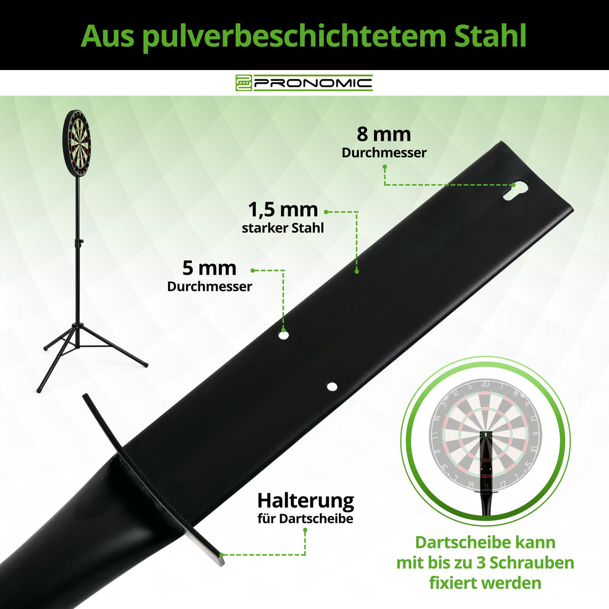 Pronomic DA-45S Ständer für Dartscheibe - Dartboard Halterung - Dartständer aus Stahl - Stufenlos höhenverstellbar
