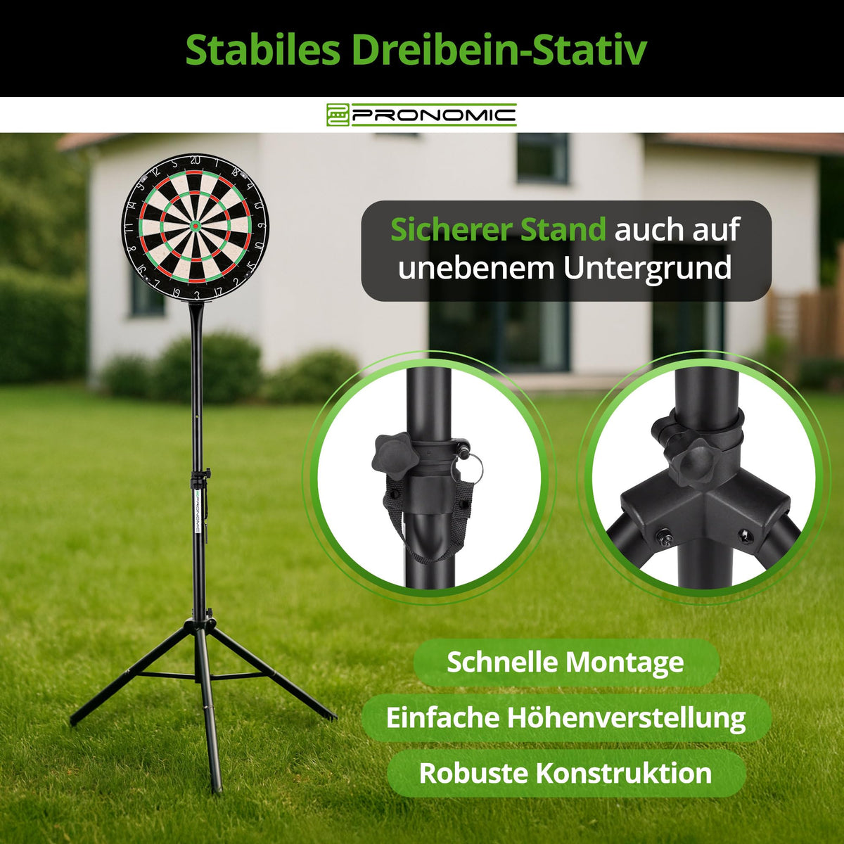 Pronomic DA-45S Ständer für Dartscheibe - Dartboard Halterung - Dartständer aus Stahl - Stufenlos höhenverstellbar