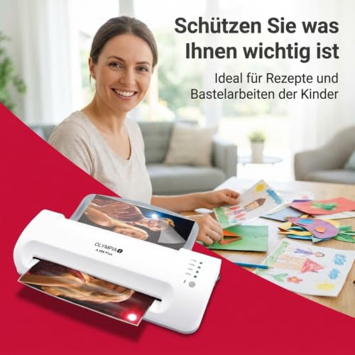 Olympia A 296 Plus Laminiermaschine Backloader (80-175 Micron, Bis DIN A4, Visitenkarten, Laminierer mit Folien, Laminiergerät Set für Büro, Laminator zum Heiß- und Kaltlaminieren)