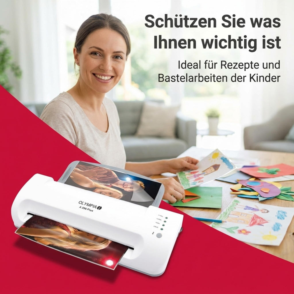 Olympia A 296 Plus Laminiermaschine Backloader (80-175 Micron, Bis DIN A4, Visitenkarten, Laminierer mit Folien, Laminiergerät Set für Büro, Laminator zum Heiß- und Kaltlaminieren)