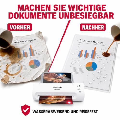 Olympia A 296 Plus Laminiermaschine Backloader (80-175 Micron, Bis DIN A4, Visitenkarten, Laminierer mit Folien, Laminiergerät Set für Büro, Laminator zum Heiß- und Kaltlaminieren)