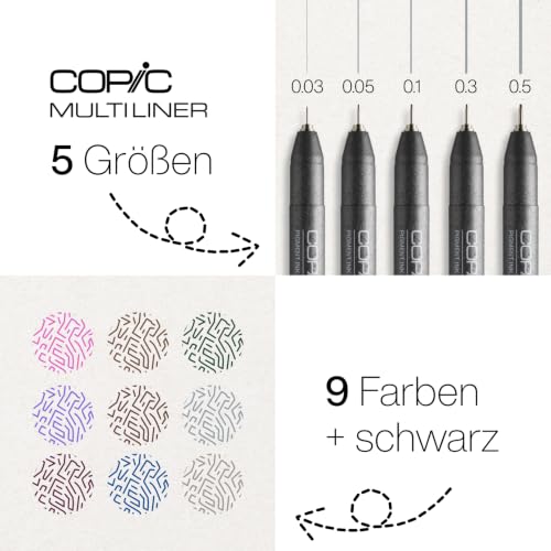 Copic Multiliner 0,03 mm, Cool Gray, Fineliner mit einer feinen Spitze und wasserbeständiger Pigmenttinte