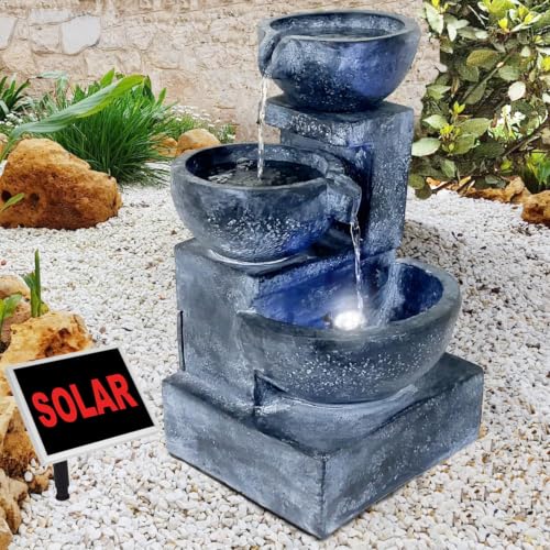 Solarbrunnen Gartenbrunnen GRANITSCHALEN-Kaskade-3 Zierbrunnen Wasserspiel