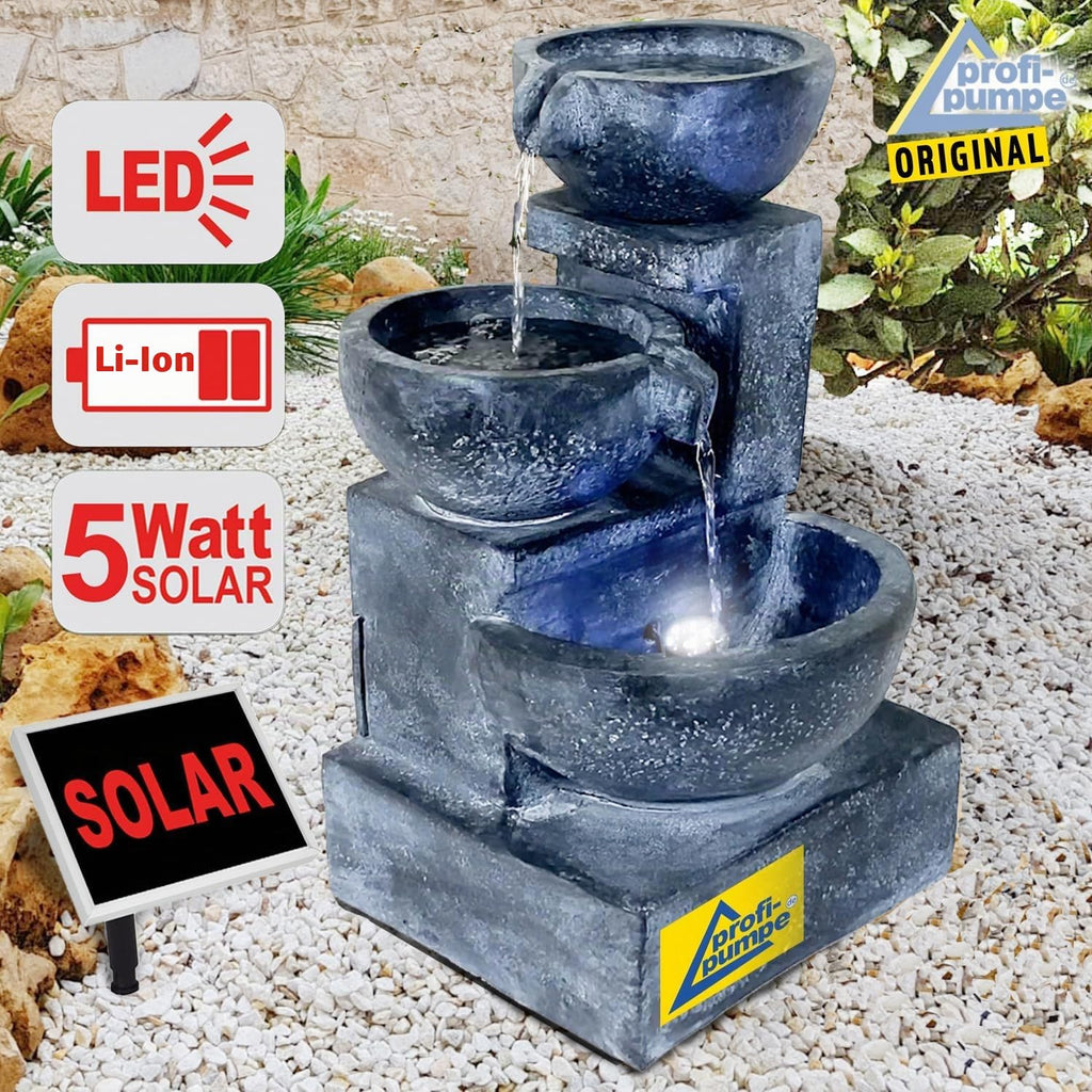 Solarbrunnen Gartenbrunnen GRANITSCHALEN-Kaskade-3 Zierbrunnen Wasserspiel