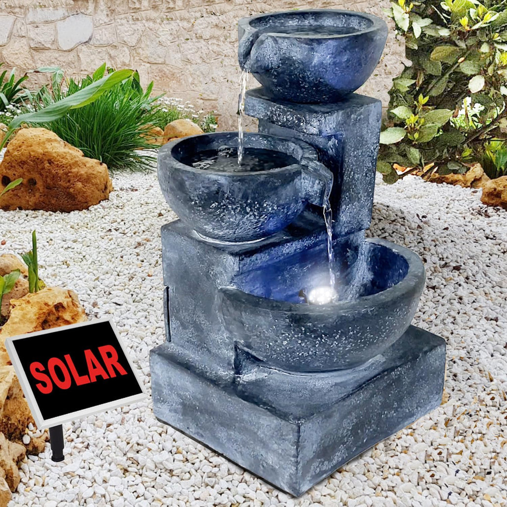 Solarbrunnen Gartenbrunnen GRANITSCHALEN-Kaskade-3 Zierbrunnen Wasserspiel