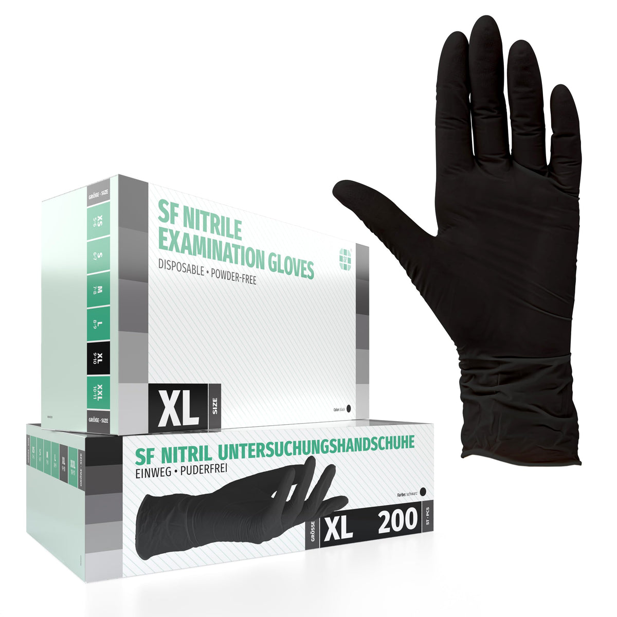 SF Nitrilhandschuhe XL Schwarz – 200 Stück Einweghandschuhe, latexfrei