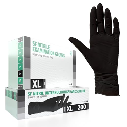 SF Nitrilhandschuhe XL Schwarz – 200 Stück Einweghandschuhe, latexfrei