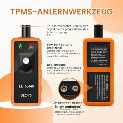 Anlernsystem für EL50448 TPMS Reifendruckmessgerät Anlerngerät Relearn Tool Reifendruckkontrollsystem Reifendrucksensor für Opel GM Ford Reifenventilaktivator Lerninstrument zum Zurücksetzen Reifendru
