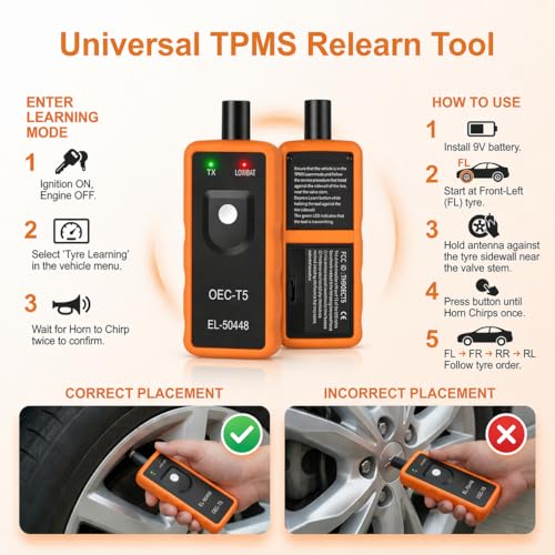 Anlernsystem für EL50448 TPMS Reifendruckmessgerät Anlerngerät Relearn Tool Reifendruckkontrollsystem Reifendrucksensor für Opel GM Ford Reifenventilaktivator Lerninstrument zum Zurücksetzen Reifendru