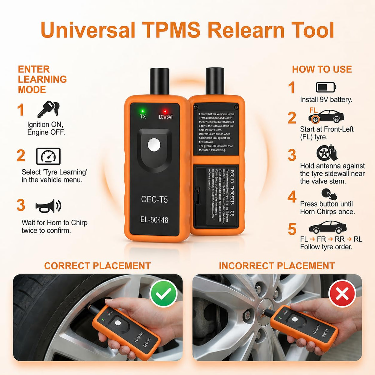 Anlernsystem für EL50448 TPMS Reifendruckmessgerät Anlerngerät Relearn Tool Reifendruckkontrollsystem Reifendrucksensor für Opel GM Ford Reifenventilaktivator Lerninstrument zum Zurücksetzen Reifendru