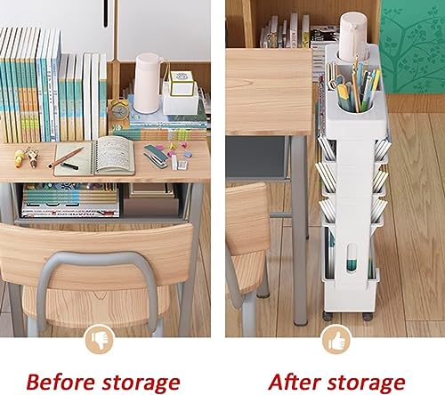 Bewegliches Klassenzimmer-Bücherregal am Schreibtisch, 5-stufiger Rollwagen mit Rädern, Schreibtisch-Organizer, Bücher- und Zeitschriftenständer, schlanker Aufbewahrungswagen for die Bibliothek zu Hau