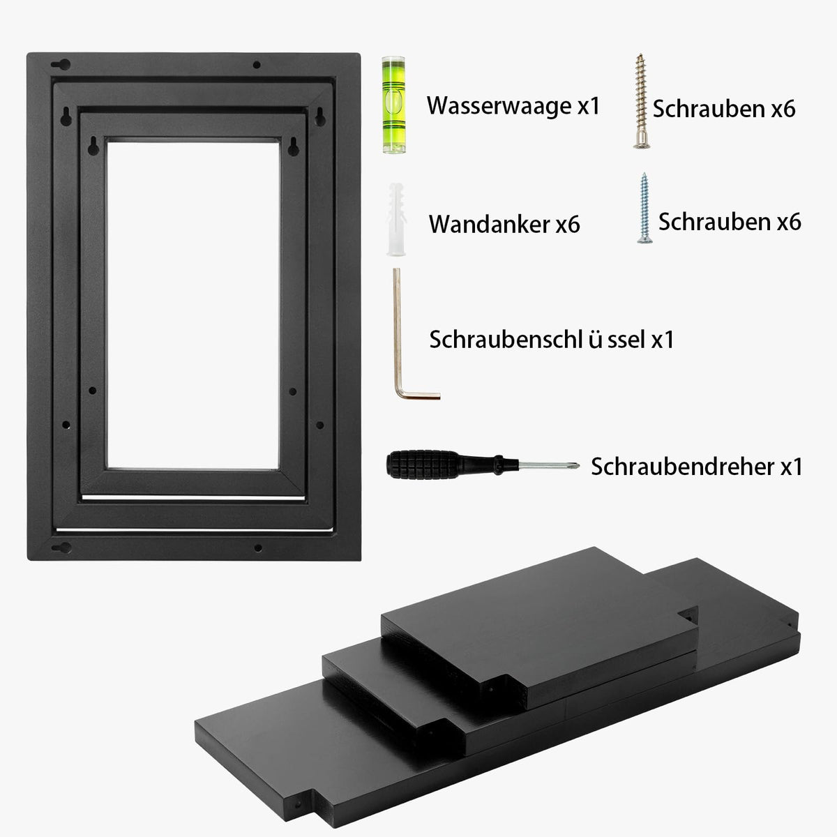 Set mit 3 Wandregalen, Schwebende Regal für die Wand Deko, Hängeregale zur Wandaufbewahrung, Quadratische Bücherregal Wand, Wandregal Holz Hängeregal für Schlafzimmer, Wohnzimmer, Schwarz