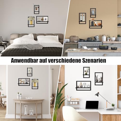 Set mit 3 Wandregalen, Schwebende Regal für die Wand Deko, Hängeregale zur Wandaufbewahrung, Quadratische Bücherregal Wand, Wandregal Holz Hängeregal für Schlafzimmer, Wohnzimmer, Schwarz