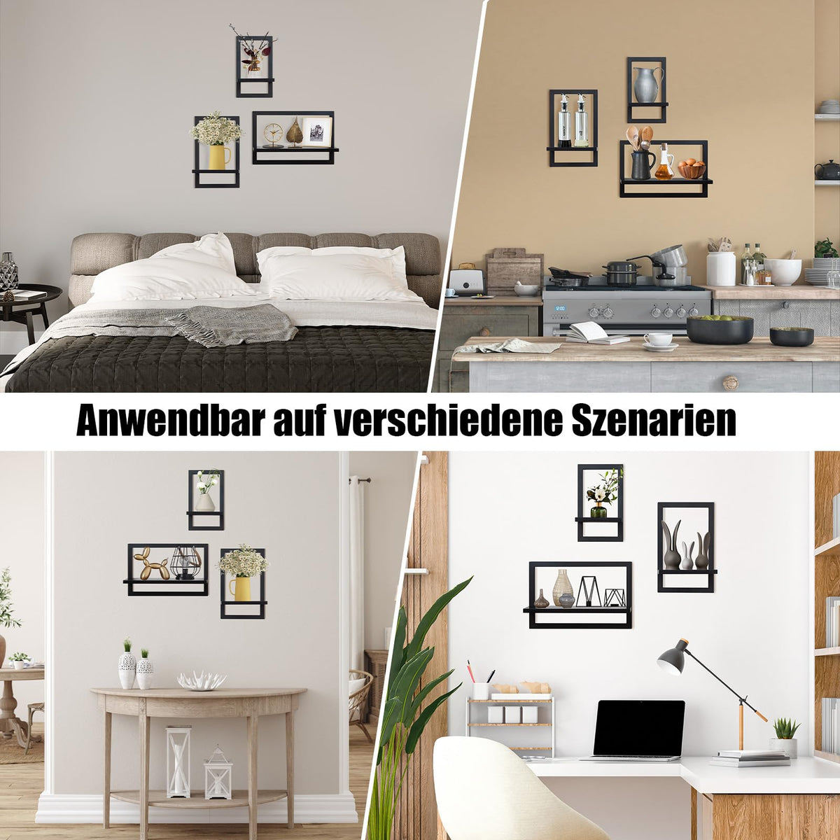 Set mit 3 Wandregalen, Schwebende Regal für die Wand Deko, Hängeregale zur Wandaufbewahrung, Quadratische Bücherregal Wand, Wandregal Holz Hängeregal für Schlafzimmer, Wohnzimmer, Schwarz
