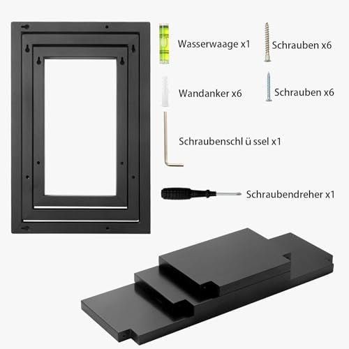 Set mit 3 Wandregalen, Schwebende Regal für die Wand Deko, Hängeregale zur Wandaufbewahrung, Quadratische Bücherregal Wand, Wandregal Holz Hängeregal für Schlafzimmer, Wohnzimmer, Schwarz