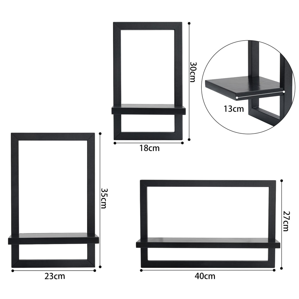 Set mit 3 Wandregalen, Schwebende Regal für die Wand Deko, Hängeregale zur Wandaufbewahrung, Quadratische Bücherregal Wand, Wandregal Holz Hängeregal für Schlafzimmer, Wohnzimmer, Schwarz