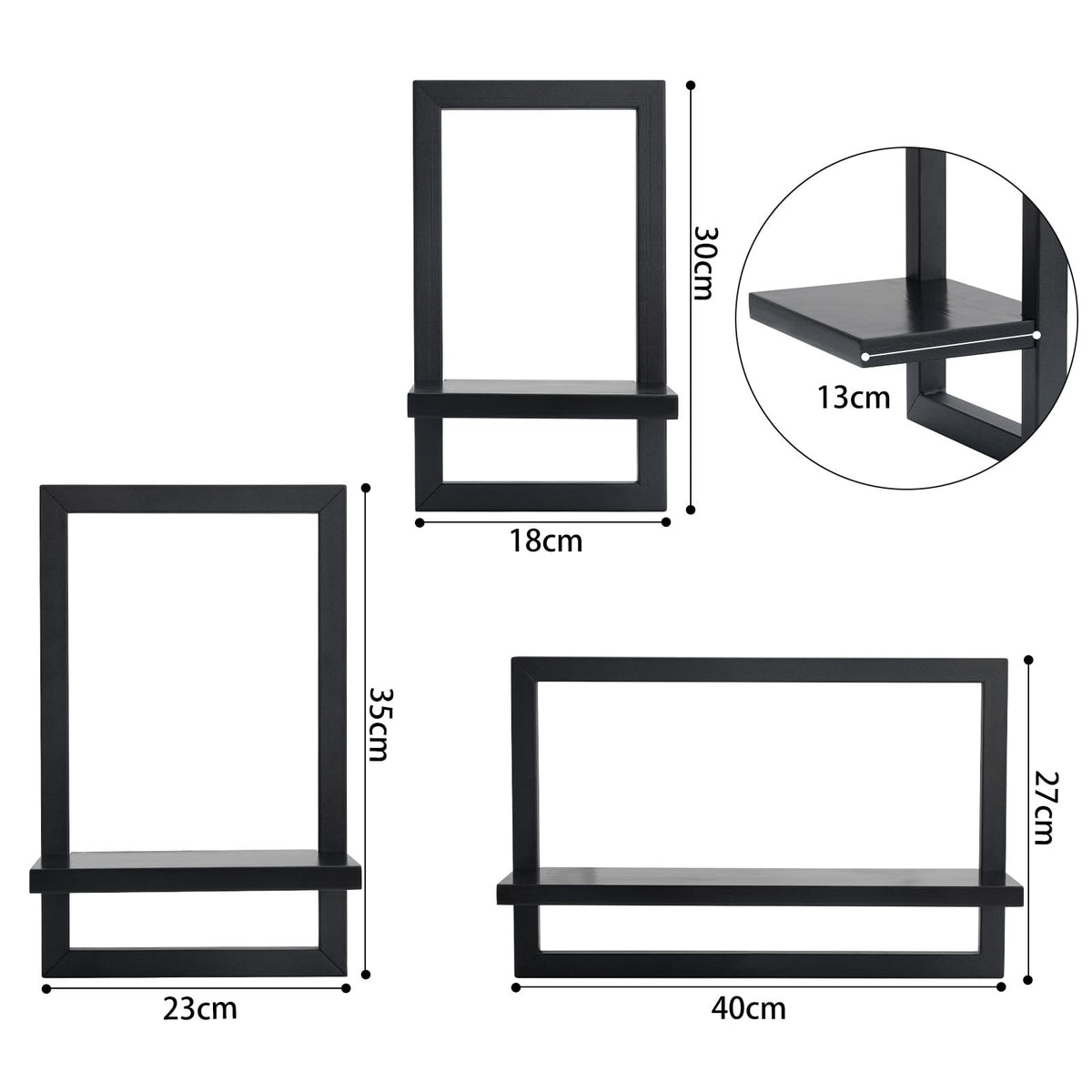 Set mit 3 Wandregalen, Schwebende Regal für die Wand Deko, Hängeregale zur Wandaufbewahrung, Quadratische Bücherregal Wand, Wandregal Holz Hängeregal für Schlafzimmer, Wohnzimmer, Schwarz