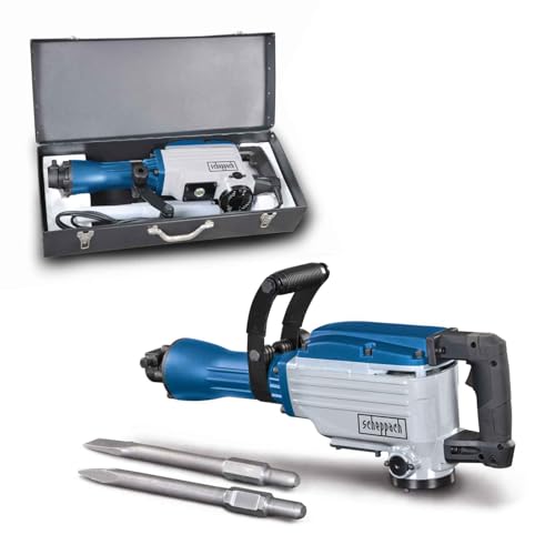 Scheppach Abbruchhammer AB1600 Betonhammer mit 1600W Leistung | 50J Schlagkraft | Langes 3m Kabel | 2000 Schläge pro Minute | Zusatzgriff 360° | inkl. Spitz- & Flachmeißel sowie Transportkoffer