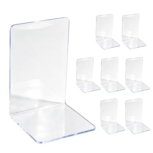 8 Stück Buchstützen aus Acryl, transparente Bücherhalter 10x10x13 cm – rutschfeste Bookends für Regal, Büro, Kinderzimmer & Homeoffice