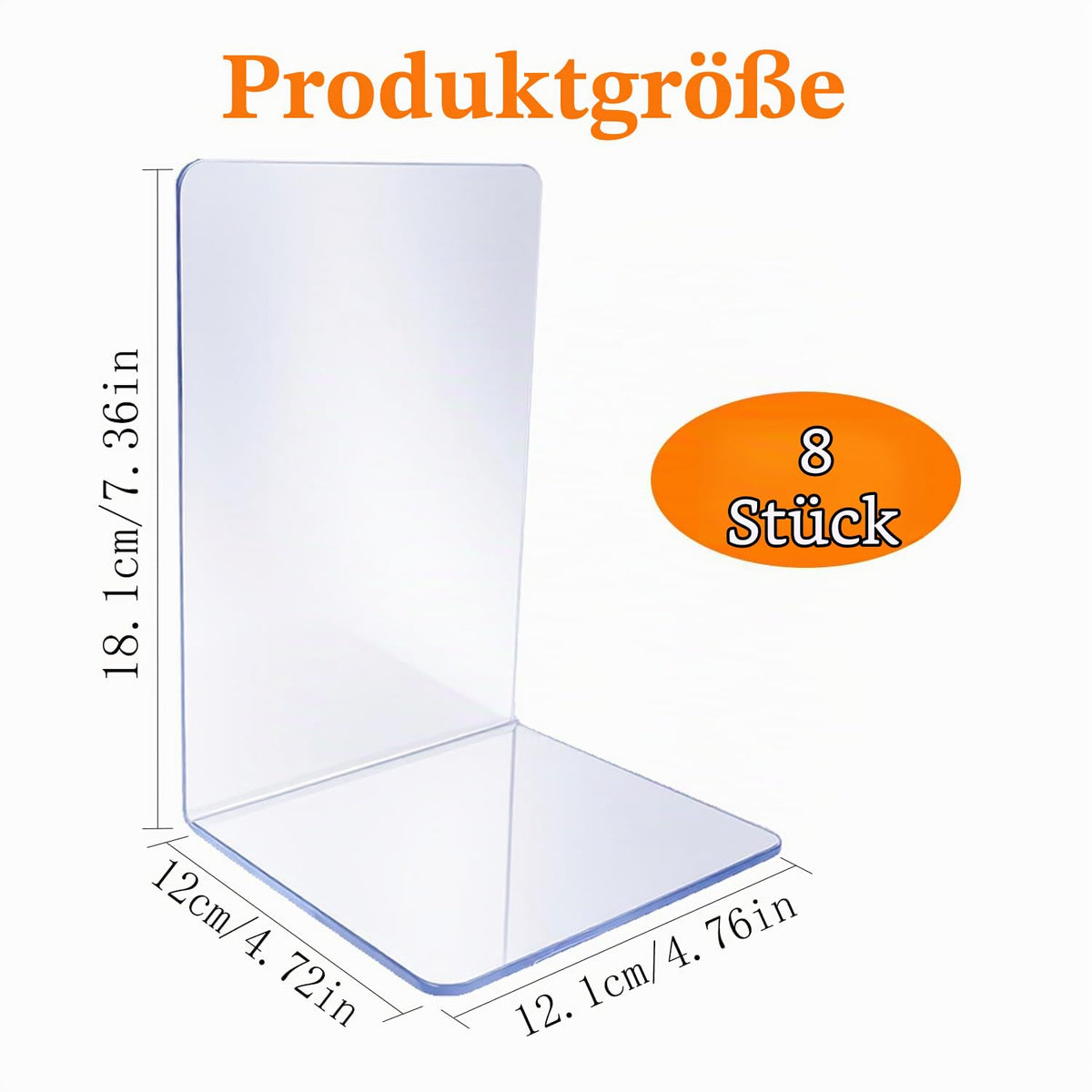 8 Stück Buchstützen aus Acryl, transparente Bücherhalter 10x10x13 cm – rutschfeste Bookends für Regal, Büro, Kinderzimmer & Homeoffice