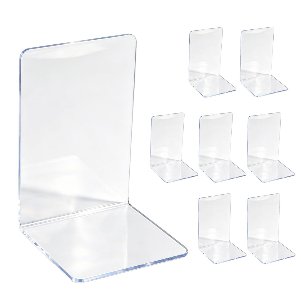8 Stück Buchstützen aus Acryl, transparente Bücherhalter 10x10x13 cm – rutschfeste Bookends für Regal, Büro, Kinderzimmer & Homeoffice